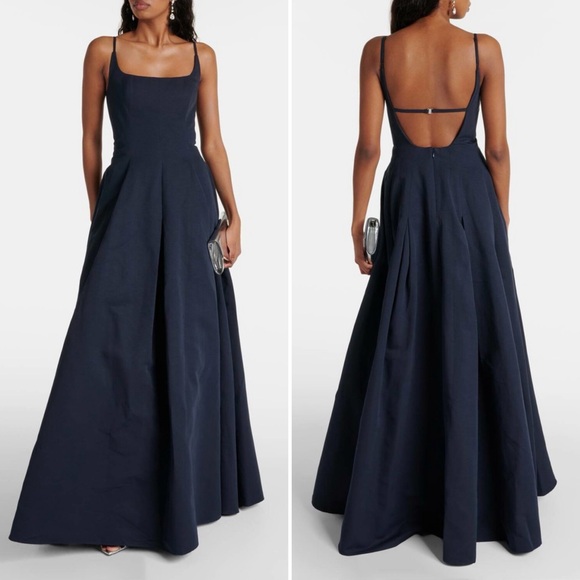 STAUD Joli Open-Back Full Skirt Maxi Dress Gown Navy Blue NWT Size 4 - Picture 4 of 16